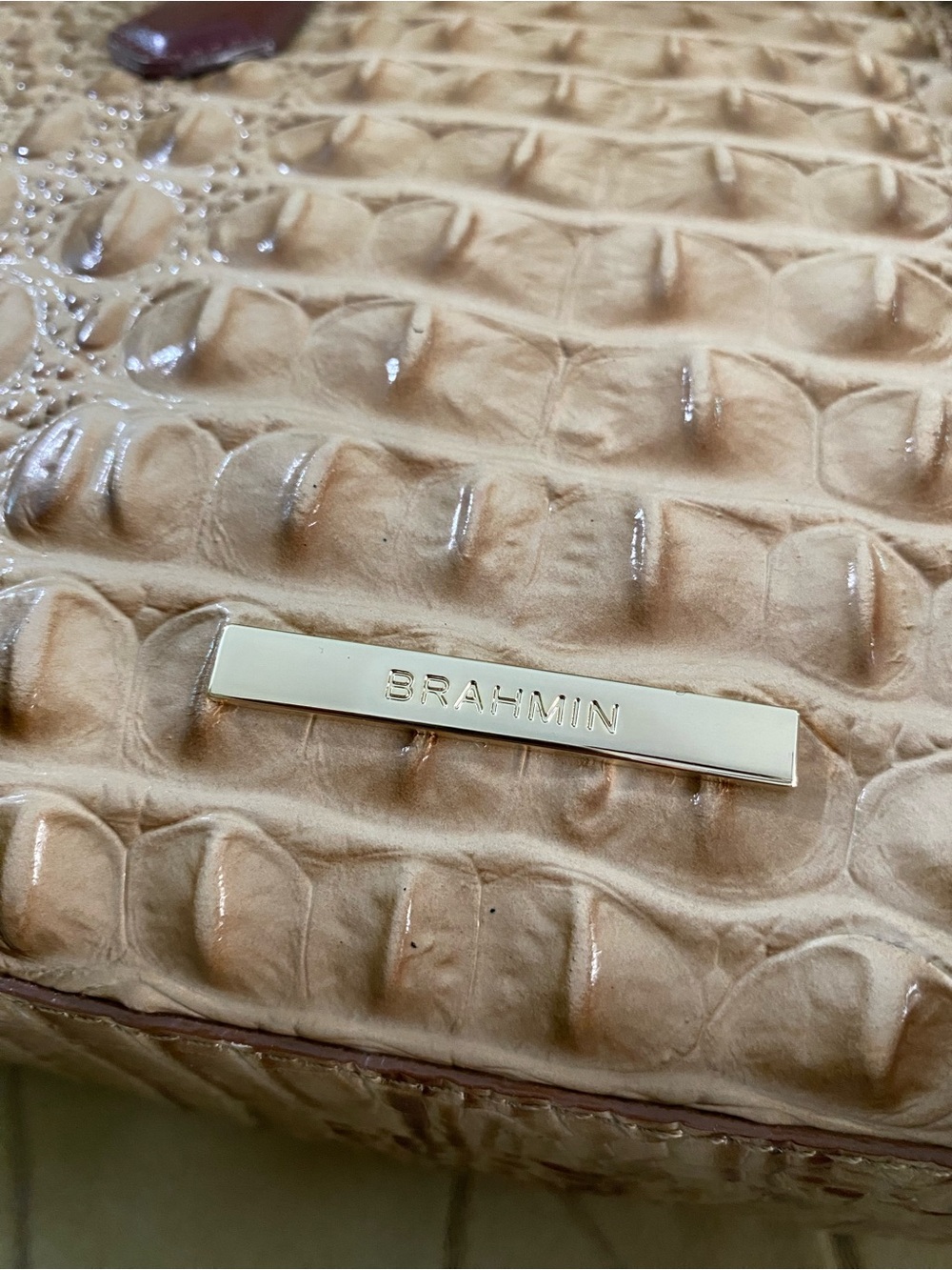 LKNW Brahmin Mini Priscilla Satchel Crossbody Tassel Charm Melbourne Wine/Beige - Picture 15 of 16